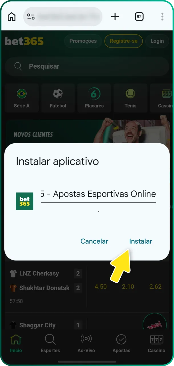 Clique no ícone criado e aguarde para concluir a instalação da Bet365 no Android.