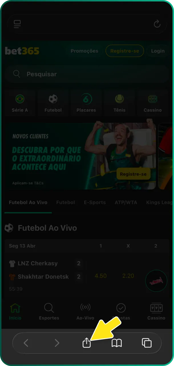 Abra o navegador Safari em seu iPhone para iniciar a instalação da Bet365.