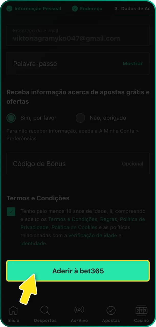Verifique sua identidade para garantir a segurança e confirme sua conta na Bet365.
